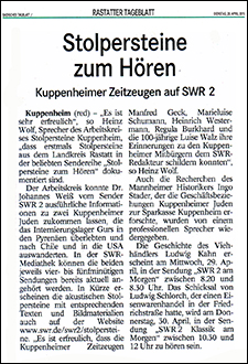 BT 2015 04 28 Stolpersteine zum Hoeren swr2 klein